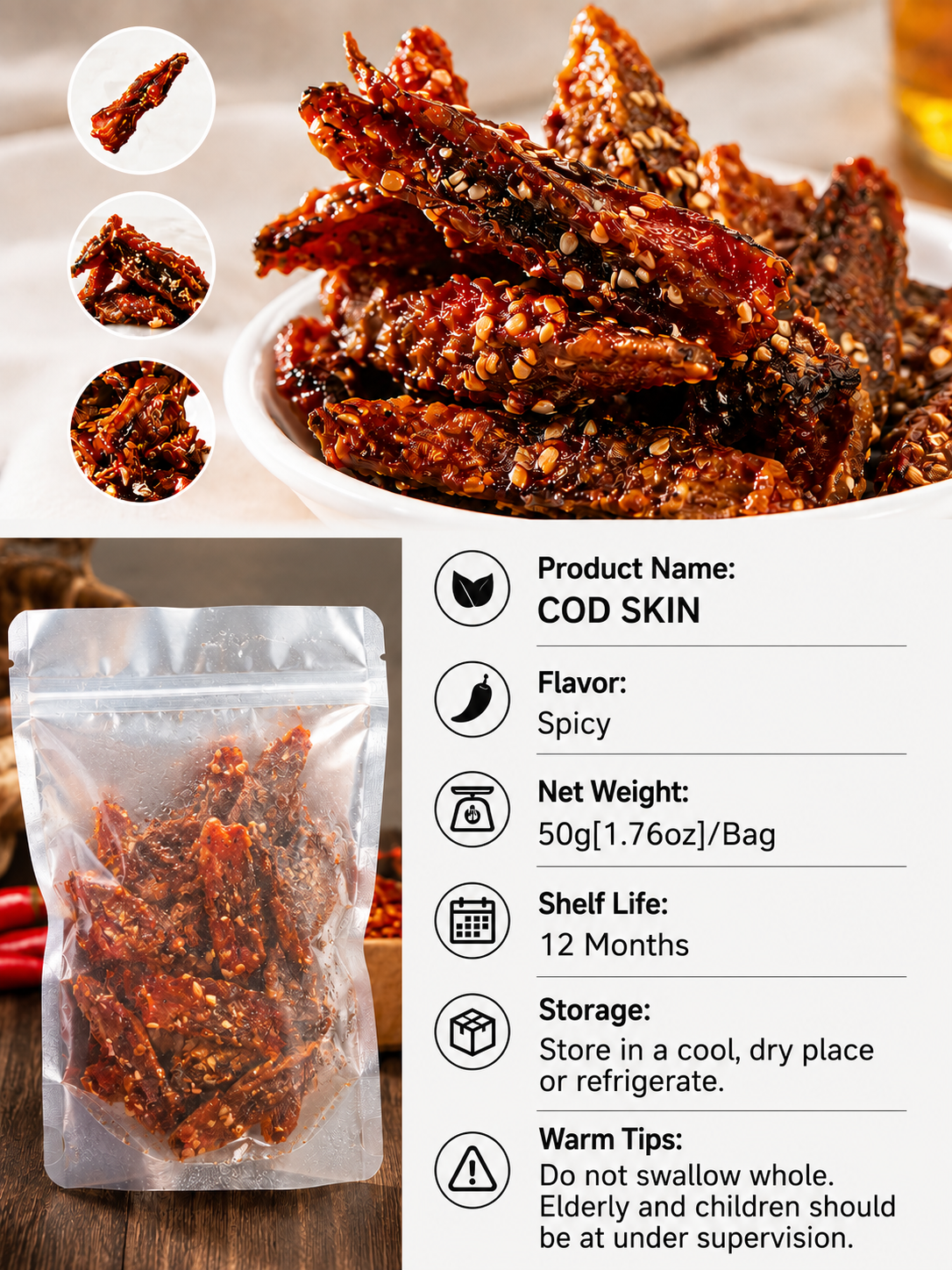 🌶️Premium Crispy Spicy Cod Skin Snack | Crunchy Seafood Chips-Elon