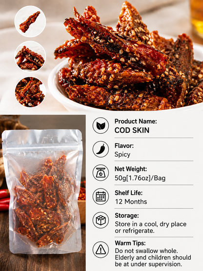 🌶️Premium Crispy Spicy Cod Skin Snack | Crunchy Seafood Chips-Elon
